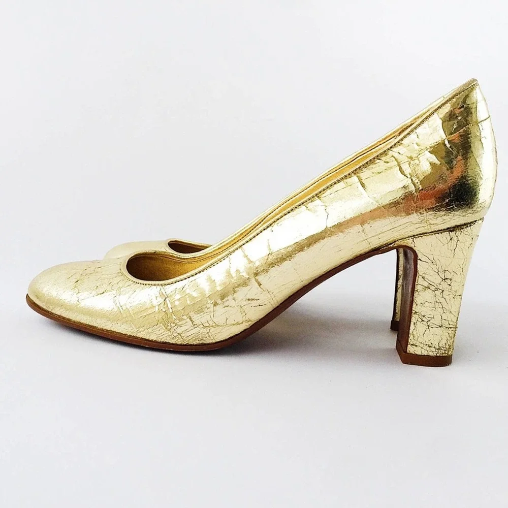 J. Crew Metallic Distressed Gold Pumps Heels 7